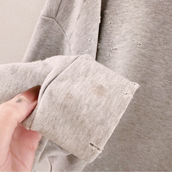 ALO Distressed Holes Pullover Gray Cropped Sweatshirt - Picture 4 of 7